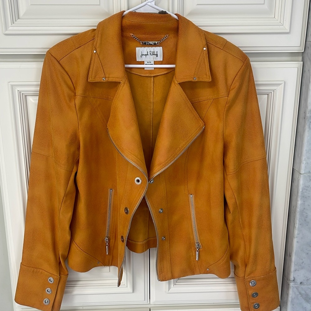 Joseph RIBKOFF faux leather jacket orange yellow XL